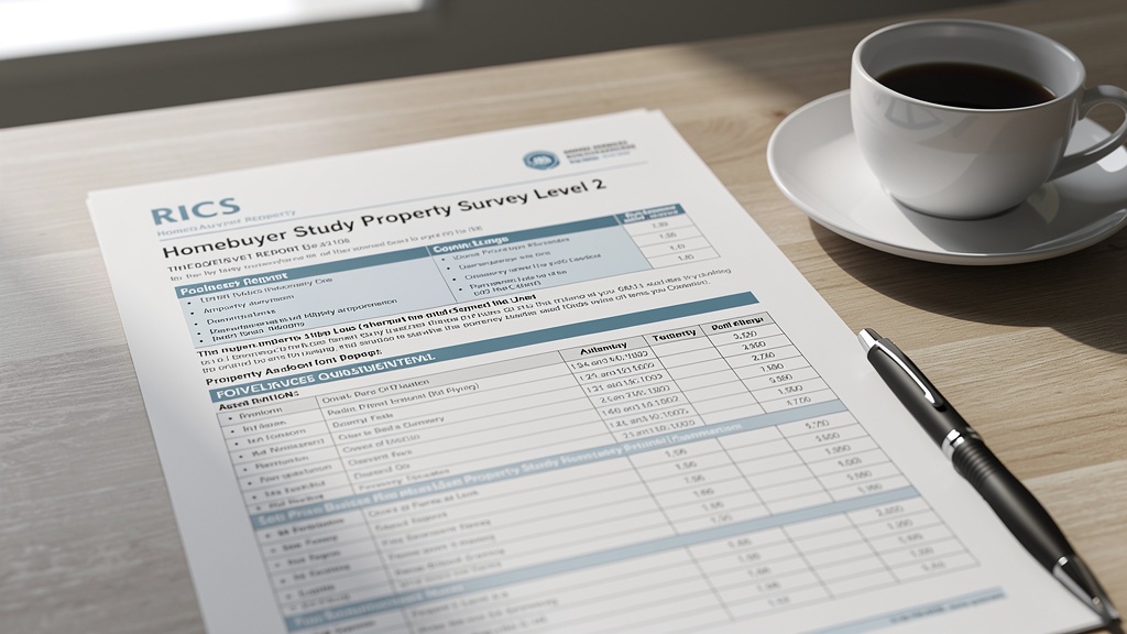 RICS homebuyer survey report documents on a desk