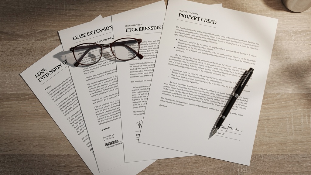 Lease extension documentation and property deeds in a London solicitor's office