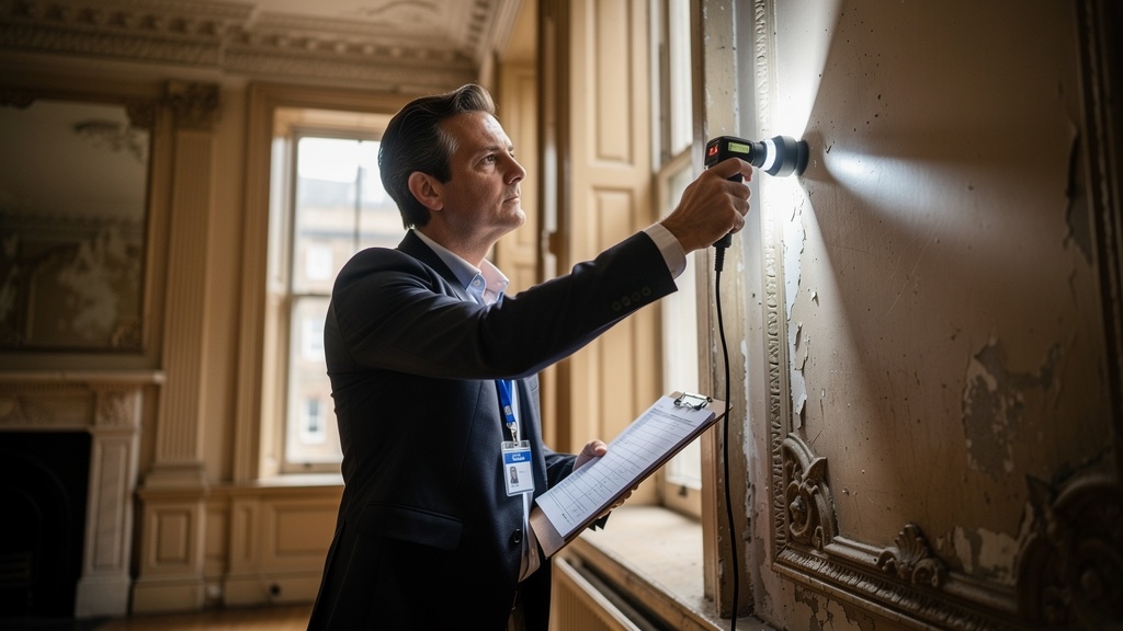 Chartered surveyor inspecting a Victorian property in Battersea